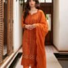 Orange Color Stitched Chiffon Pakistani suits