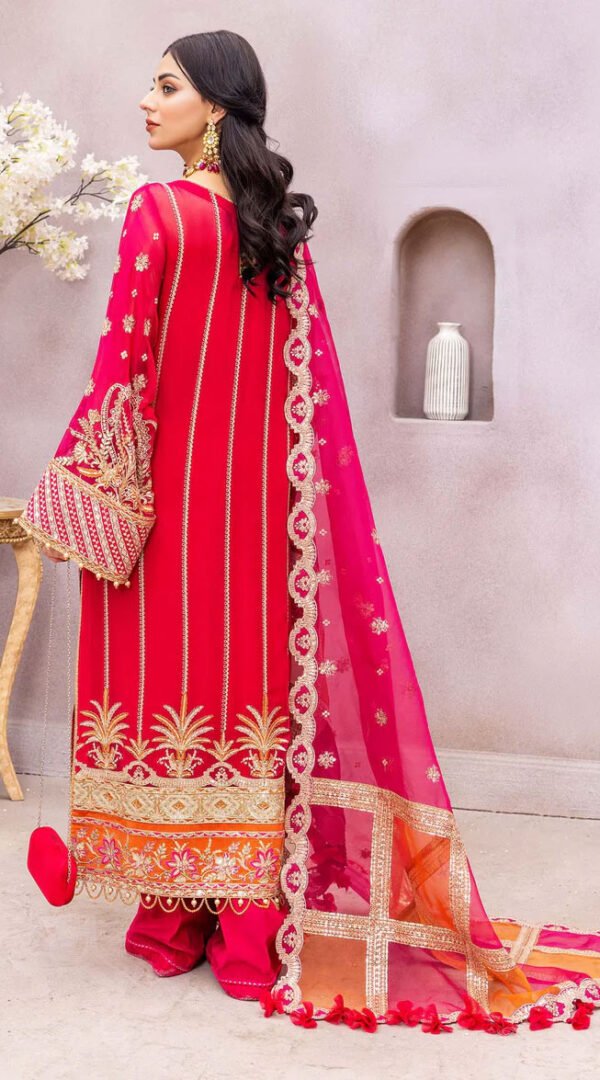 Orange & Red Color Chiffon Embroidered Pakistani Wedding Suits