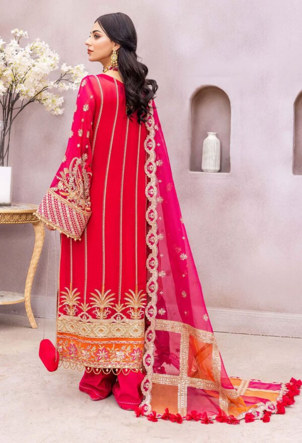 Orange & Red Color Chiffon Embroidered Pakistani Wedding Suits