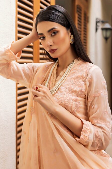 Peach color stitched chiffon Pakistani Salwar suit