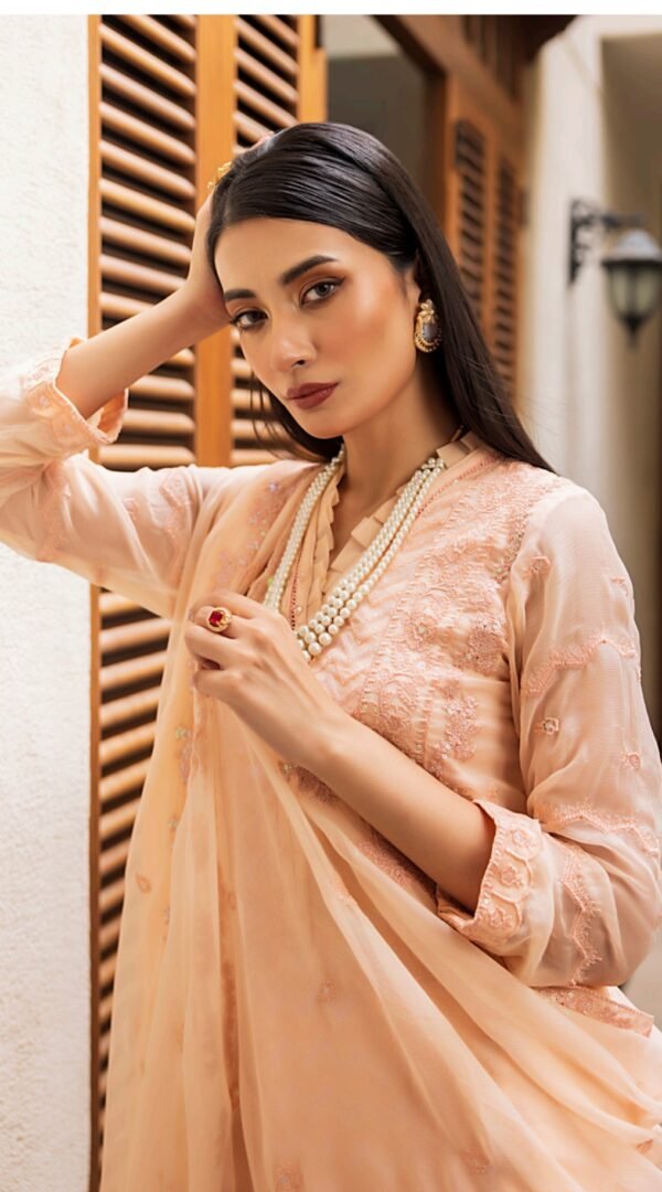 Peach color stitched chiffon Pakistani Salwar suit