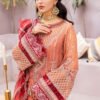 Peach & Red Color Chiffon Embroidered Fancy Wedding Salwar Kameez