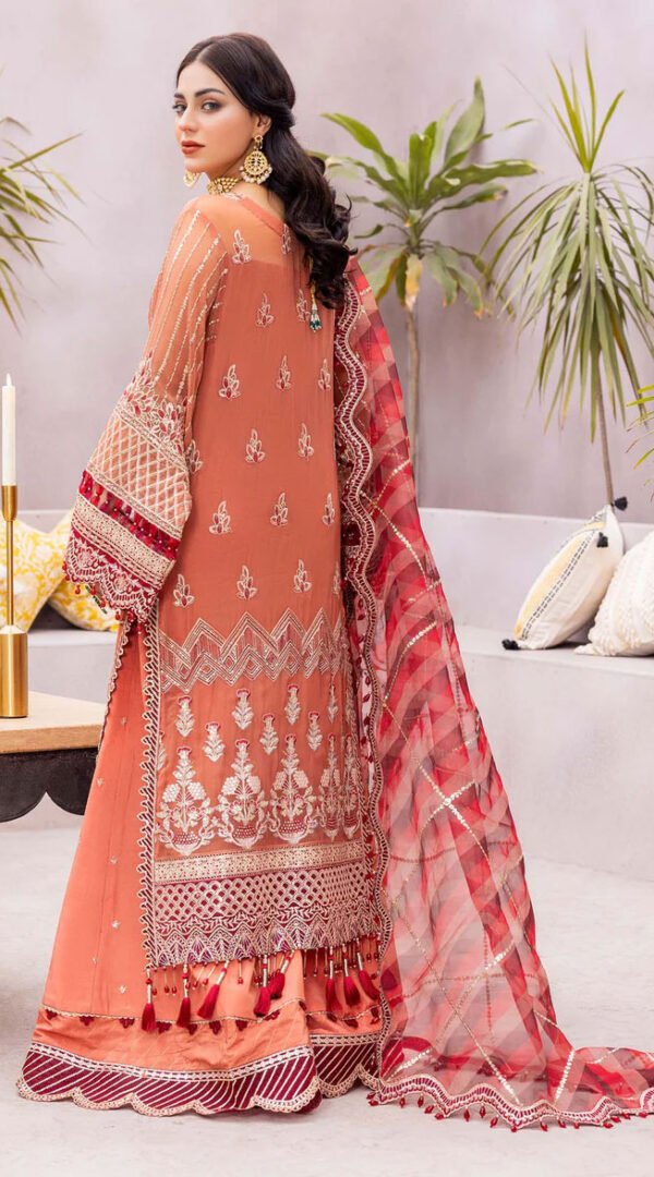 Peach & Red Color Chiffon Embroidered Pakistani Wedding Suits