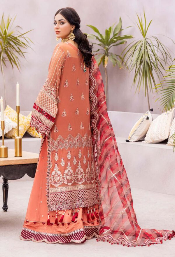 Peach & Red Color Chiffon Embroidered Pakistani Wedding Suits