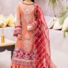 Peach & Red Color Chiffon Embroidered Sharara Suit for Wedding