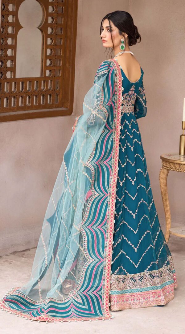 Peacock Blue Color Chiffon Embroidered Pakistani Wedding Suits