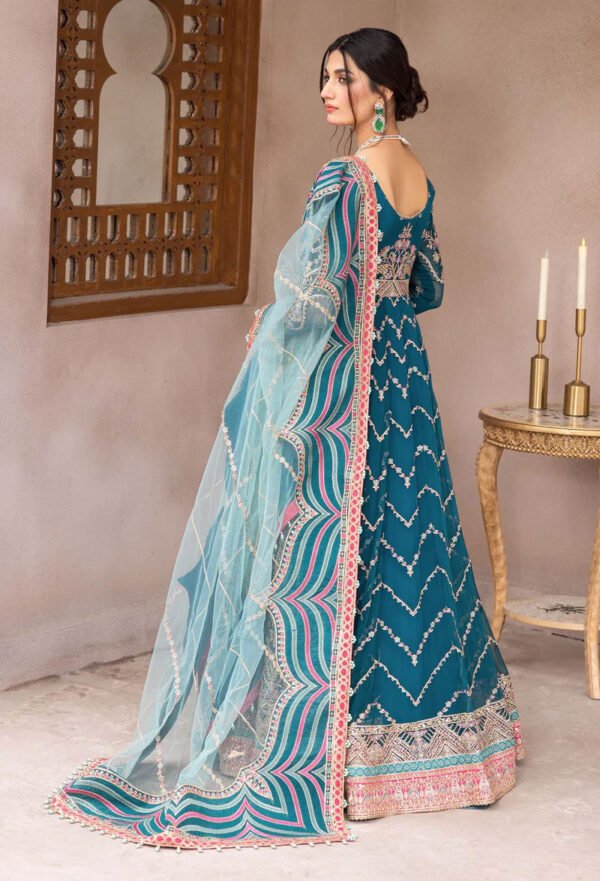 Peacock Blue Color Chiffon Embroidered Pakistani Wedding Suits