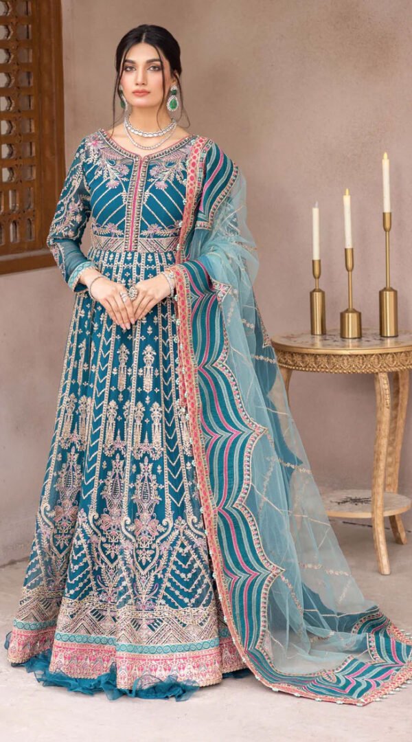 Peacock Blue Color Chiffon Embroidered Sharara Suit for Wedding