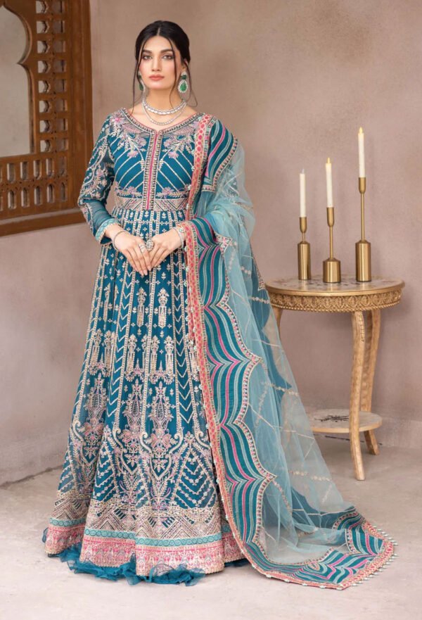 Peacock Blue Color Chiffon Embroidered Sharara Suit for Wedding