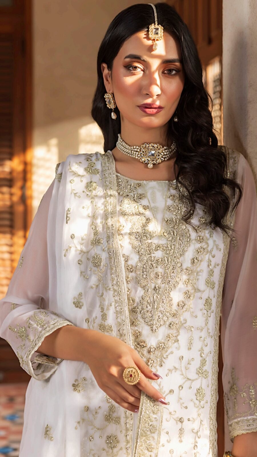 White Color Stitched Chiffon Pakistani Dress