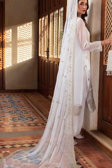 White Color Stitched Chiffon Pakistani Suits