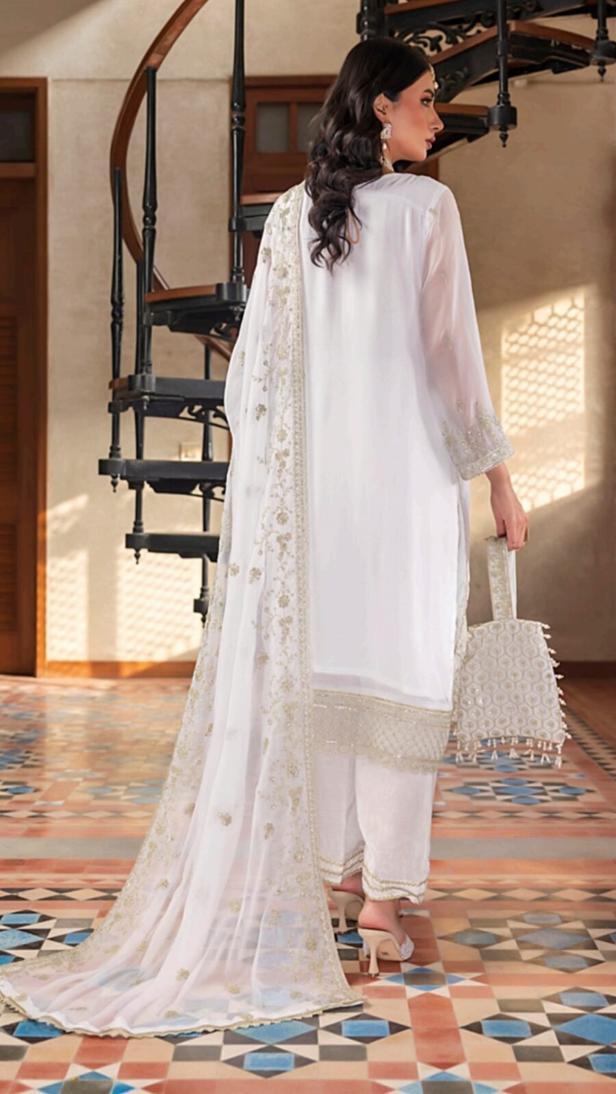 White Color Stitched Chiffon Pakistani Suits Online