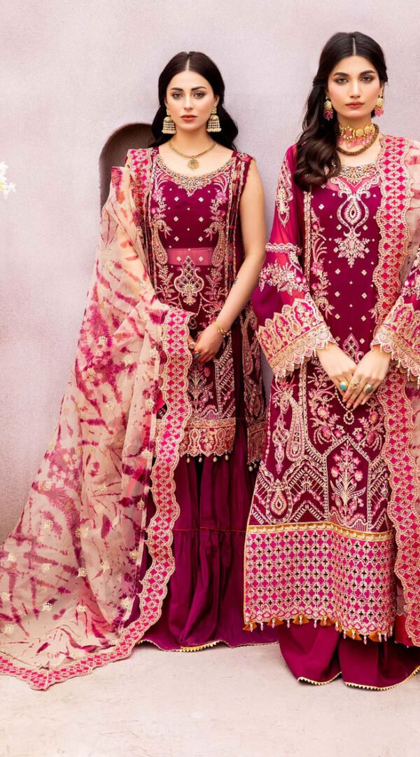 Wine Red Color Chiffon Embroidered Fancy Wedding Salwar Kameez