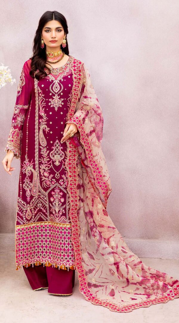 Wine Red Color Chiffon Embroidered Sharara Suit for Wedding