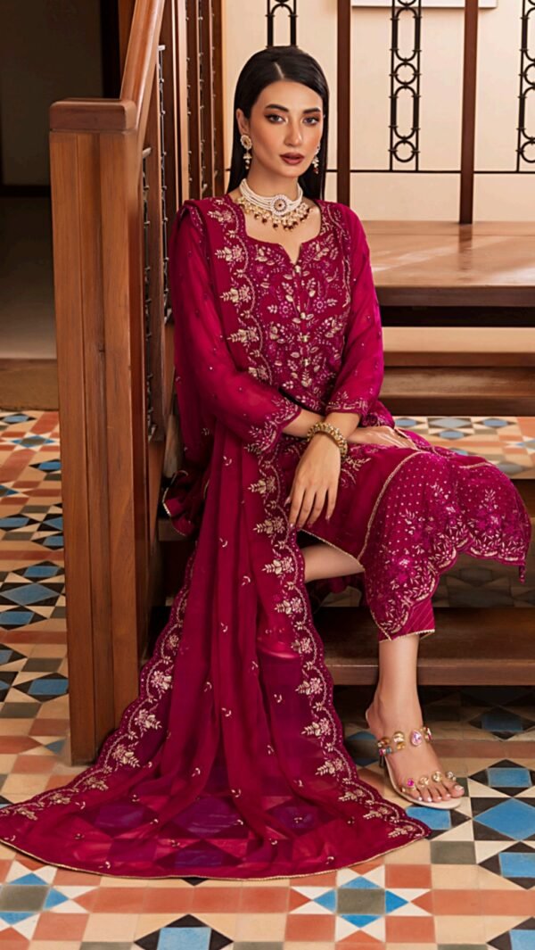 wine red color stitched chiffon pakistani salwar suits