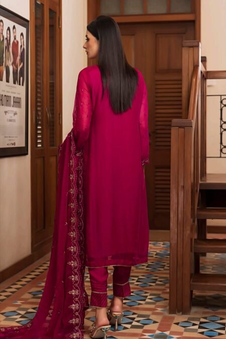 wine red color stitched chiffon pakistani suits