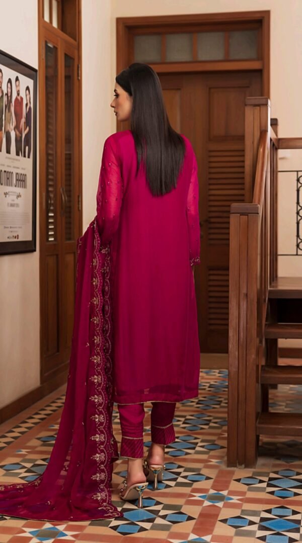 wine red color stitched chiffon pakistani suits