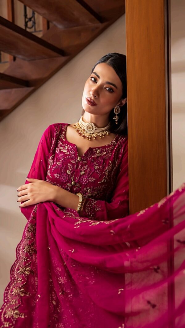 wine red color stitched chiffon pakistani suits online