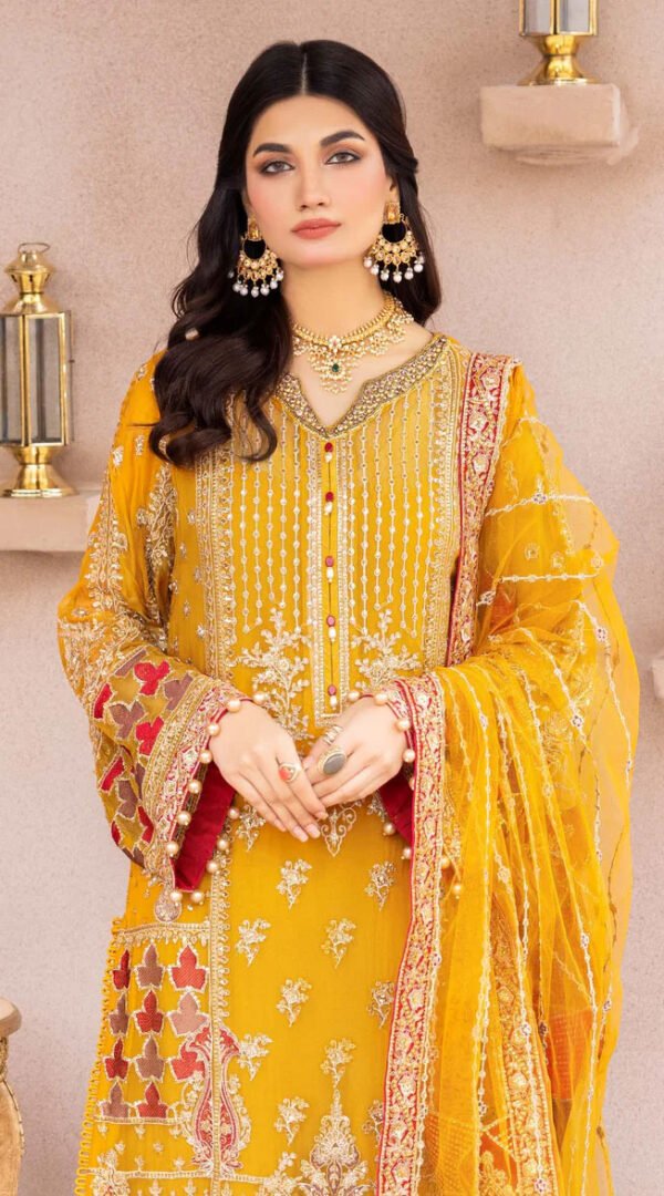 Yellow Color Chiffon Embroidered Fancy Wedding Salwar Kameez