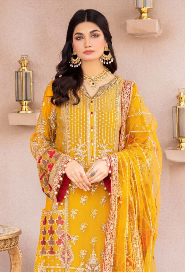 Yellow Color Chiffon Embroidered Fancy Wedding Salwar Kameez