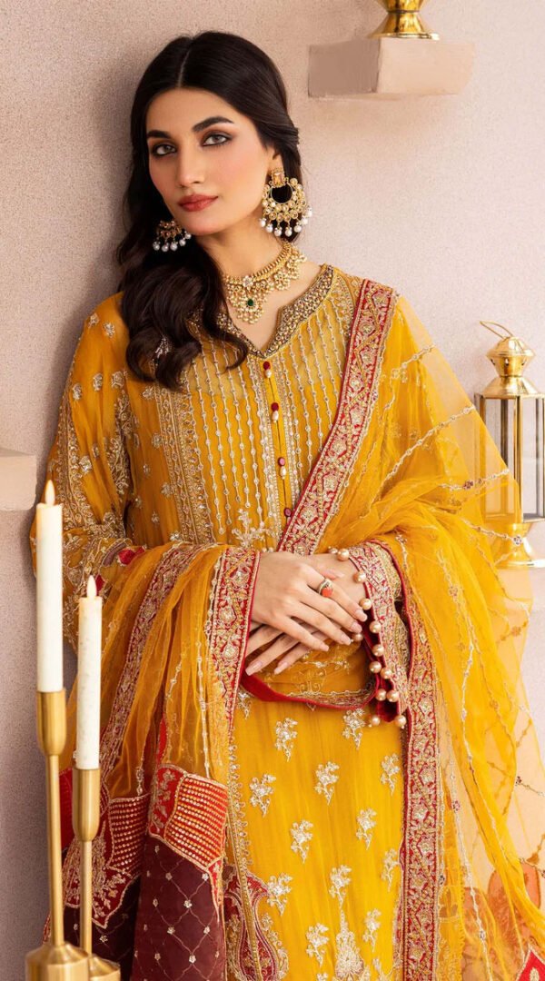 Yellow Color Chiffon Embroidered Pakistani Wedding Dresses