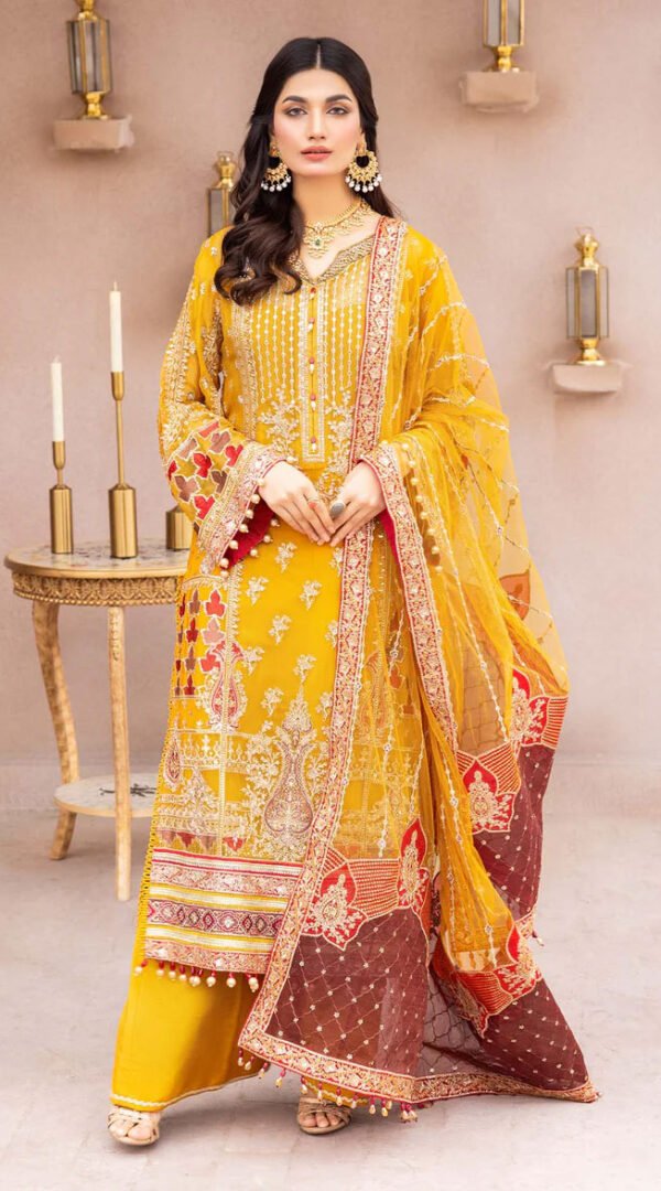 Yellow Color Chiffon Embroidered Sharara Suit for Wedding