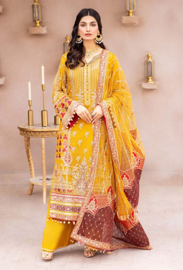 Yellow Color Chiffon Embroidered Sharara Suit for Wedding