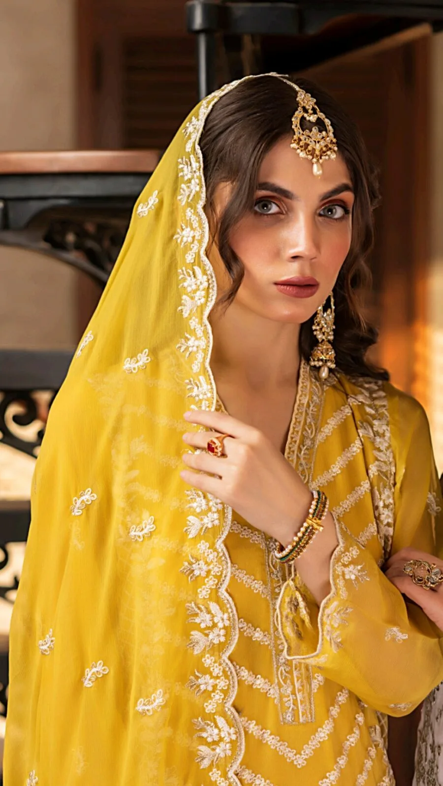 yellow color stitched chiffon pakistani suit