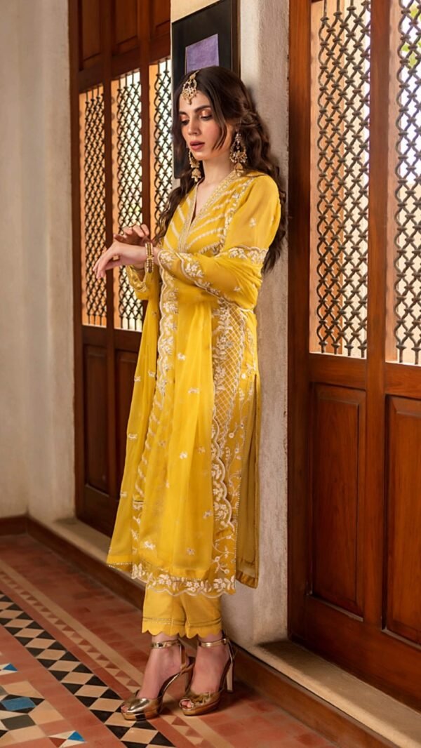 Yellow Color Stitched Chiffon Pakistani Suits