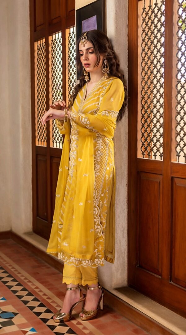 Yellow Color Stitched Chiffon Pakistani Suits