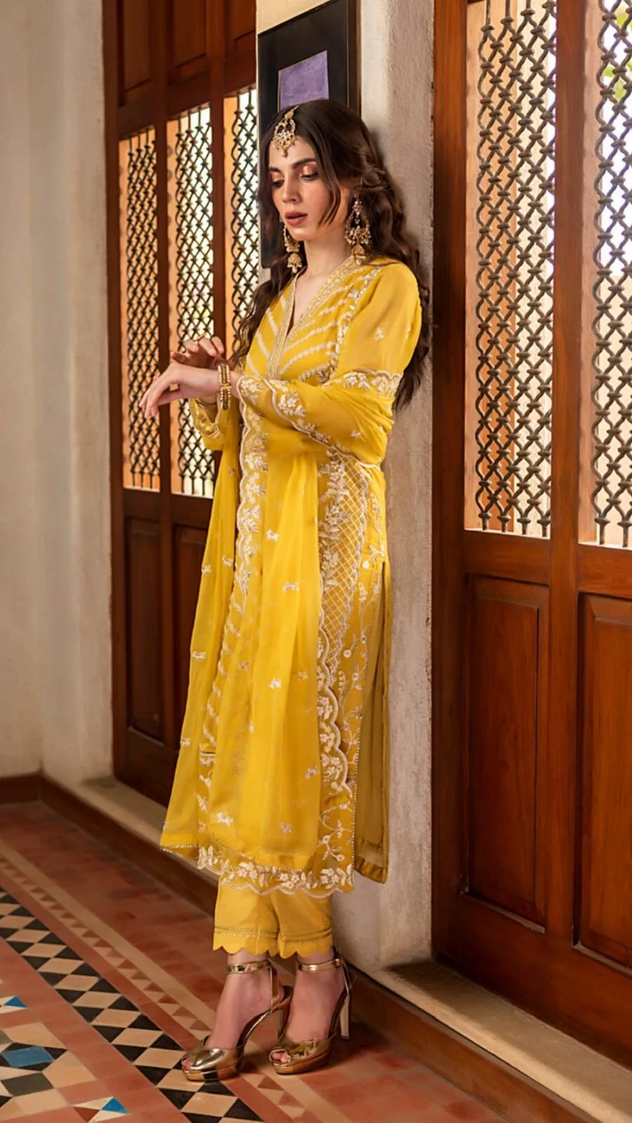 Yellow Color Stitched Chiffon Pakistani Suits