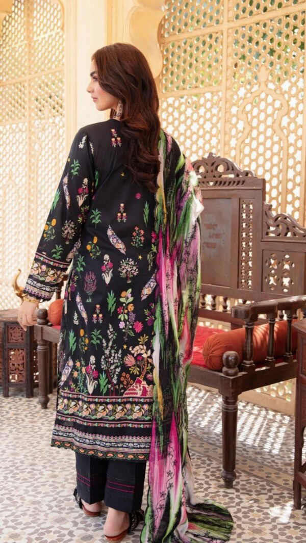 Black color printed lawn Salwar Kameez online