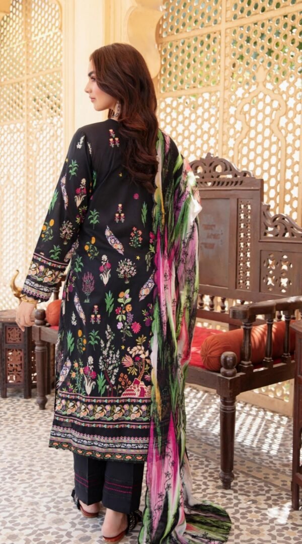 Black color printed lawn Salwar Kameez online