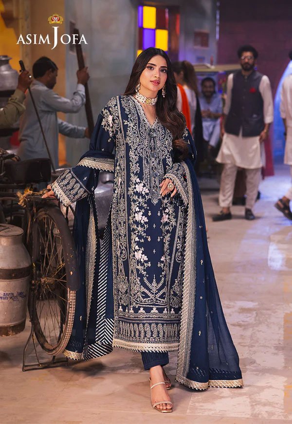 Buy Blue Embroidered Twisted Silk Womens Pakistani Suits Online in India