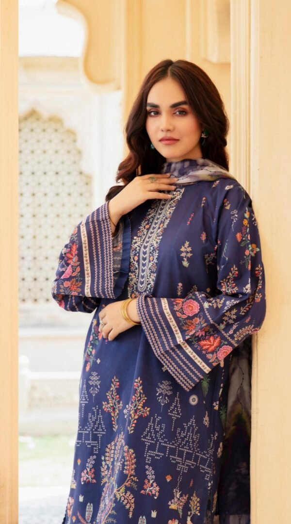 Blue color printed pakistani lawn dresses online