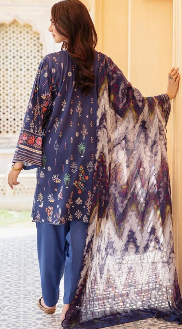 Blue color printed pakistani lawn suits online