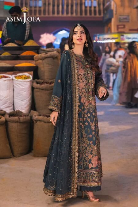dark grey color embroidered twisted silk pakistani diwali suits