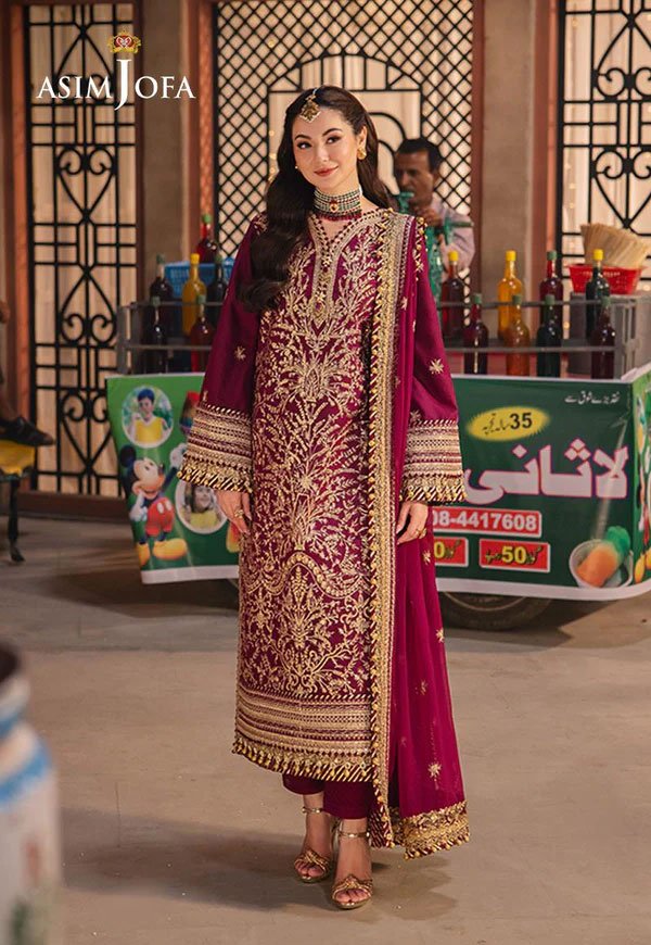 Dark Magenta Embroidered Twisted Silk pakistani suits