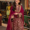 Dark Magenta Embroidered Twisted Silk pakistani wedding suits