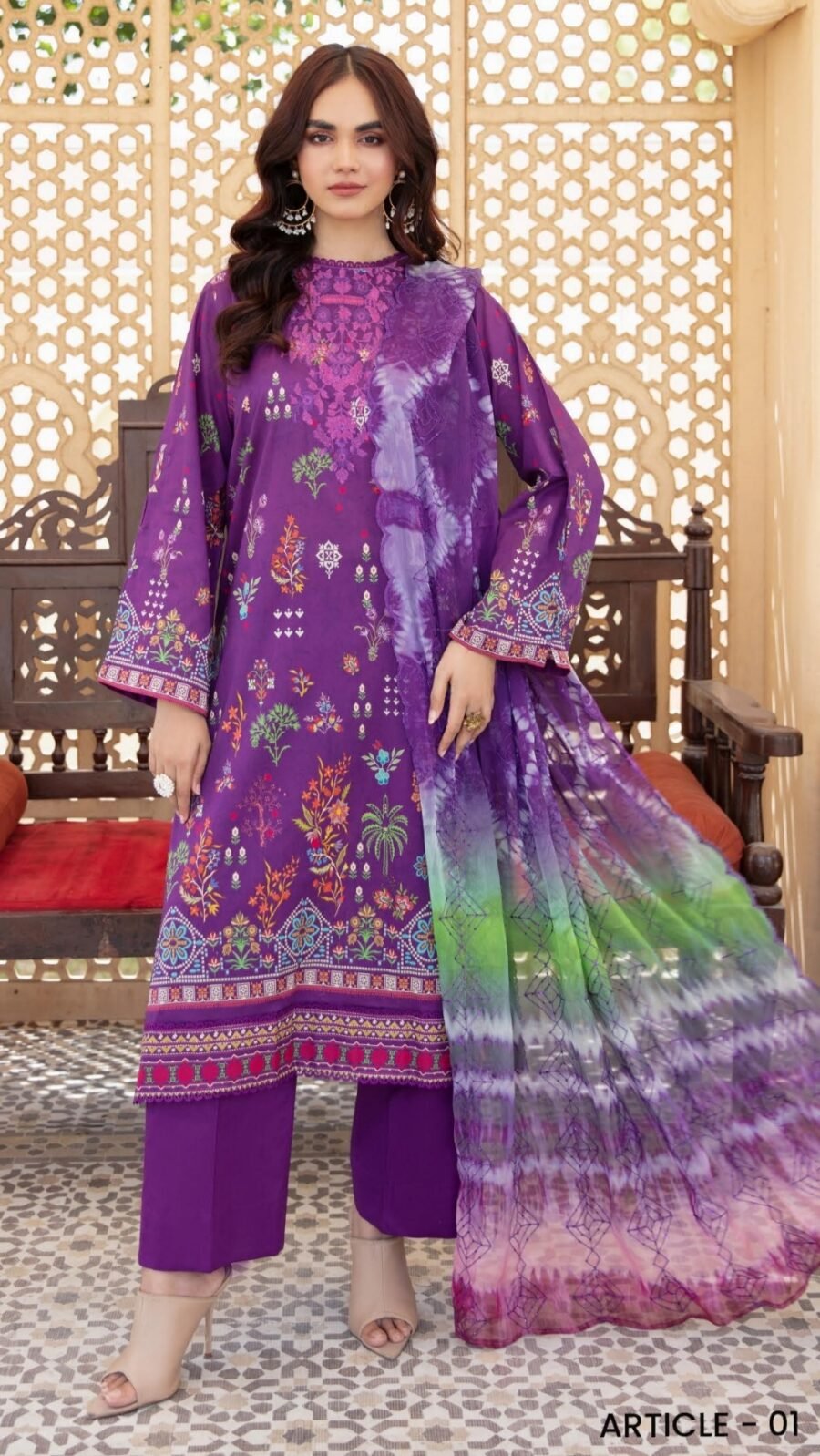 Dark Purple Printed Pakistani Salwar Suits