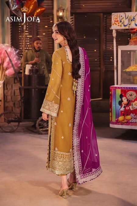 Golden Color Embroidered Chiffon Pakistani salwar Suits
