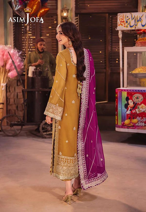 Golden Color Embroidered Chiffon Pakistani salwar Suits