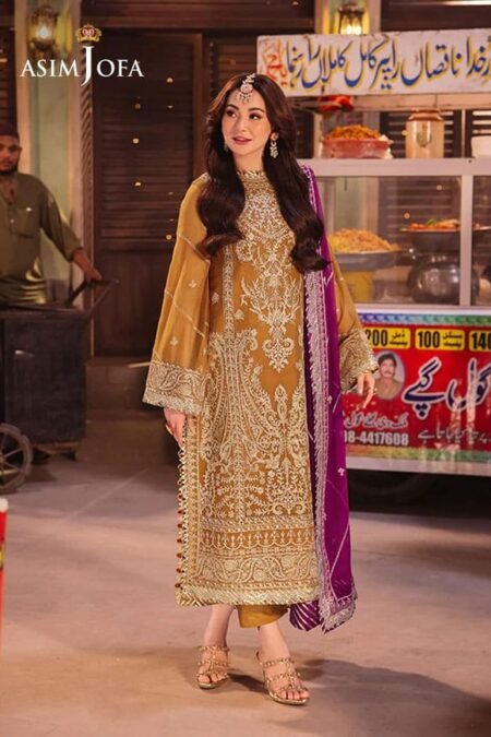 Golden Color Embroidered Chiffon Pakistani Suits