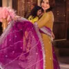 Golden Color Embroidered Chiffon Pakistani wedding Suits