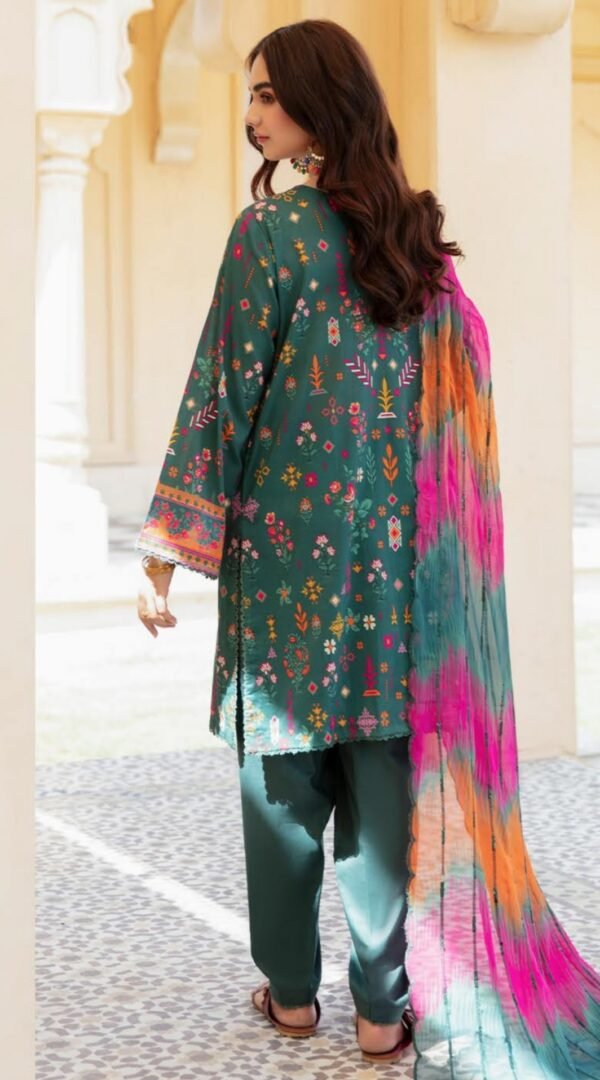 Green color printed luxury lawn suit online