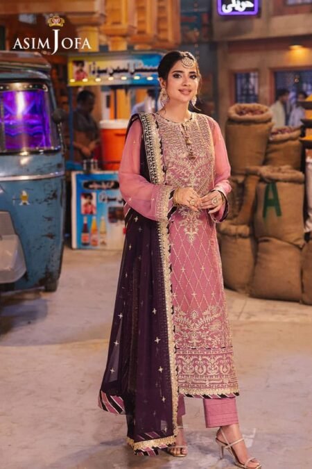 Magenta Color Embroidered Twisted Silk Pakistani Suits