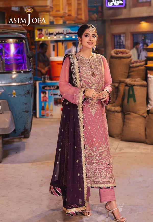 Magenta Color Embroidered Twisted Silk Pakistani Suits