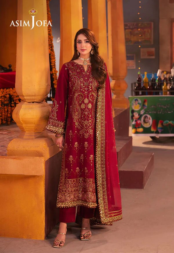 Maroon Color Embroidered Twisted Silk Pakistani Suits