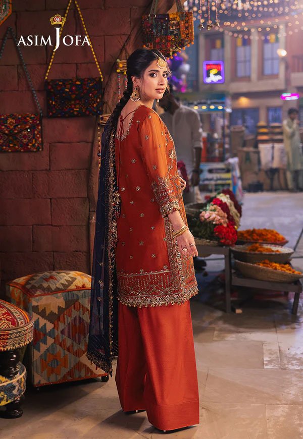 Orange Color Embroidered Chiffon Pakistani Diwali Suits