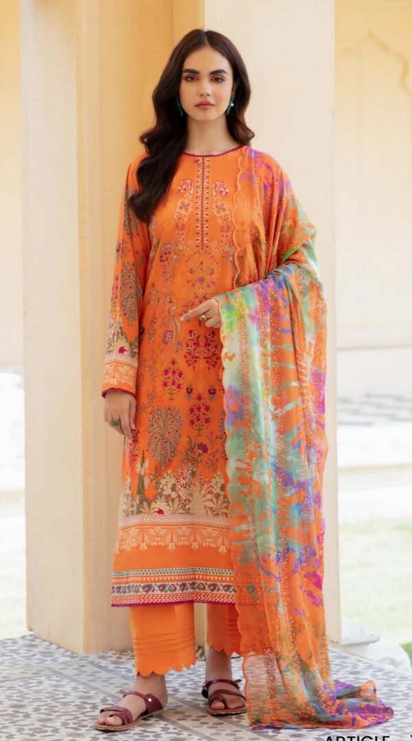 Orange Color Printed Luxury Lawn Suits Online